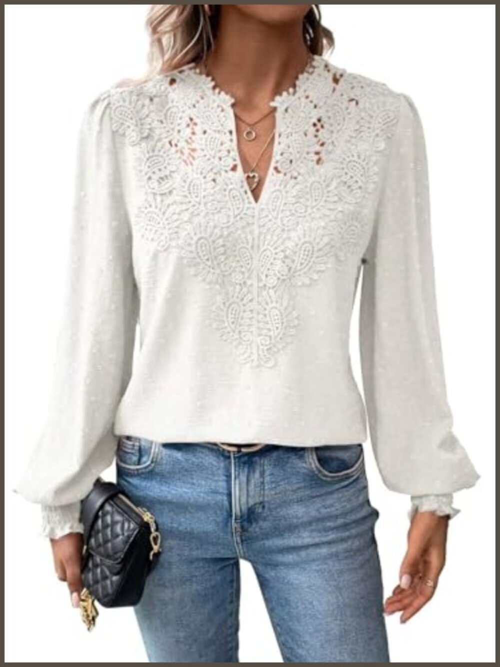 Boho Flowy Lace Floral V Neck Long Sleeve Blouse Ruffle Top